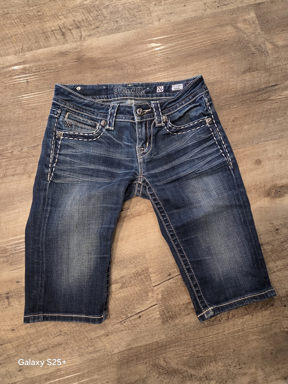 Miss Me Dark Blue Bermuda Denim Shorts, Size 26, In Excellent Condition